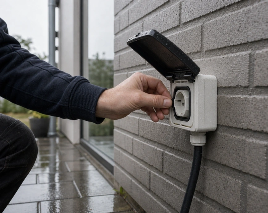 Udendørs eludtag kontrolleres i vådt vejr