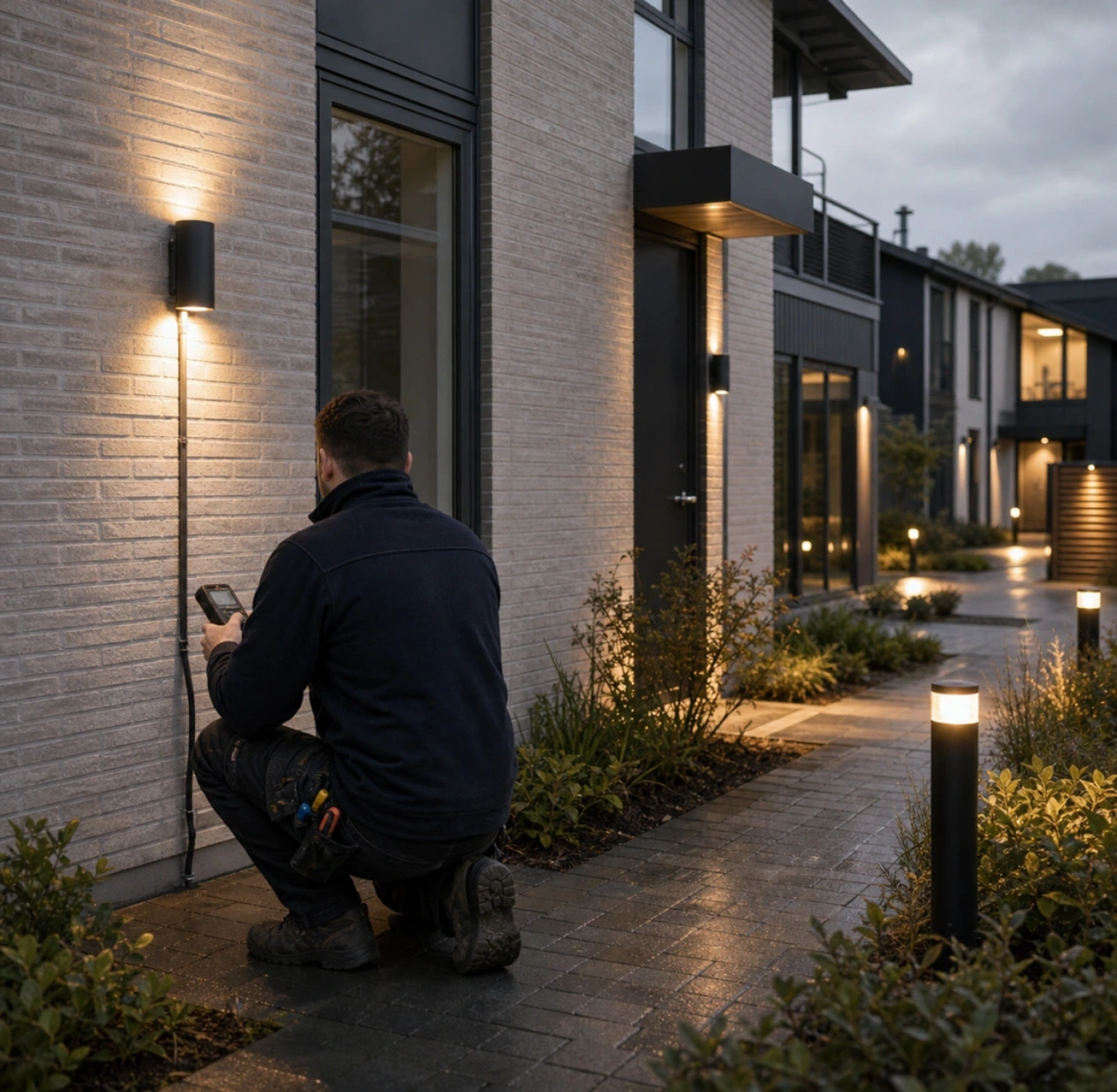Udendørs belysning ved moderne ejendom